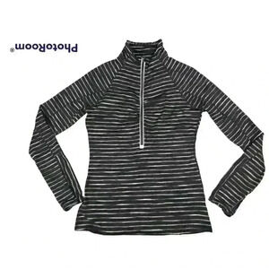Athleta Womens Black White Stripe 1/4 Zip Cycling Moisture Wicking Outdoors S